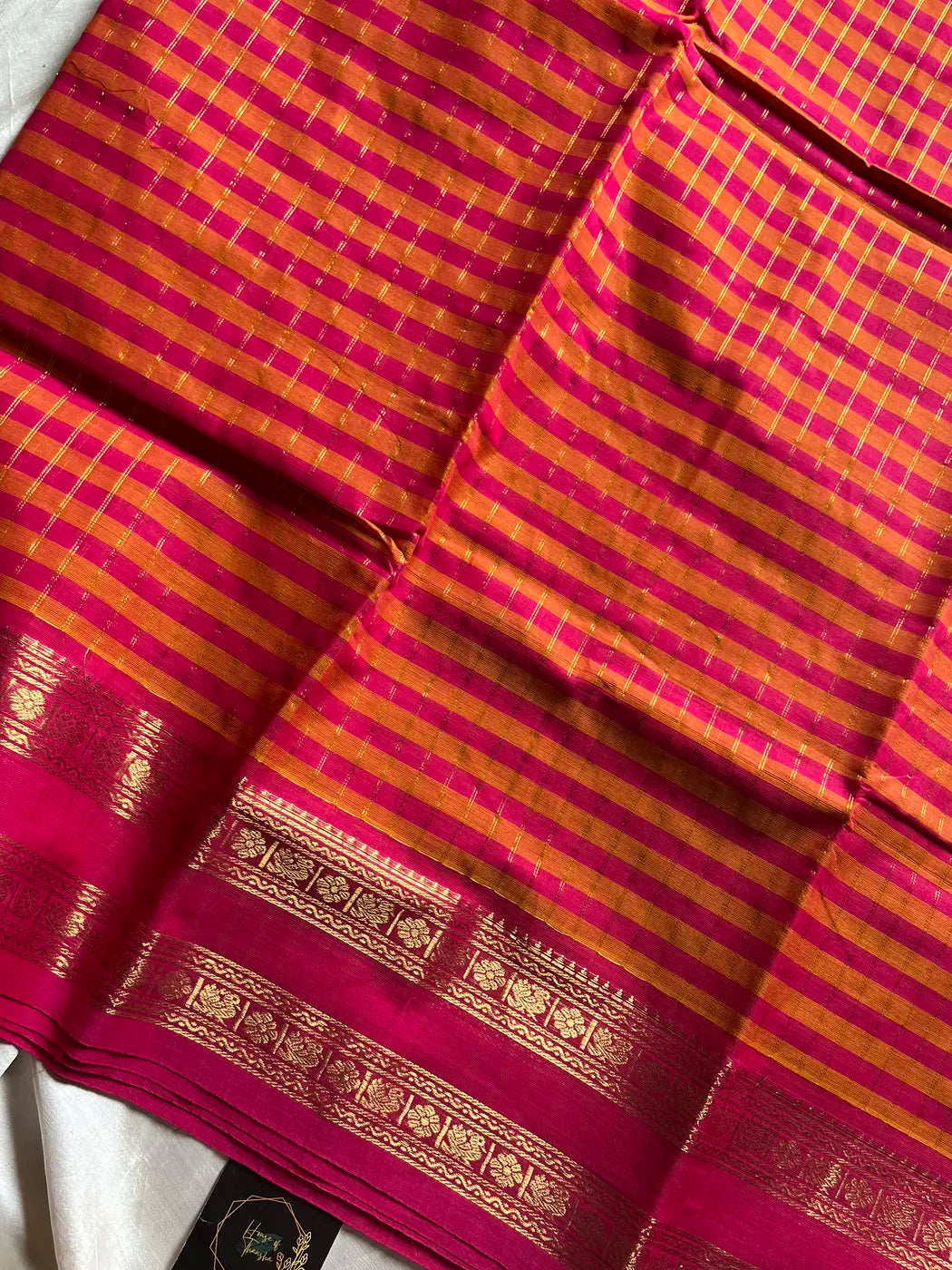 Maragatham – Orange & Pink Kattam Chettinadu Cotton Saree