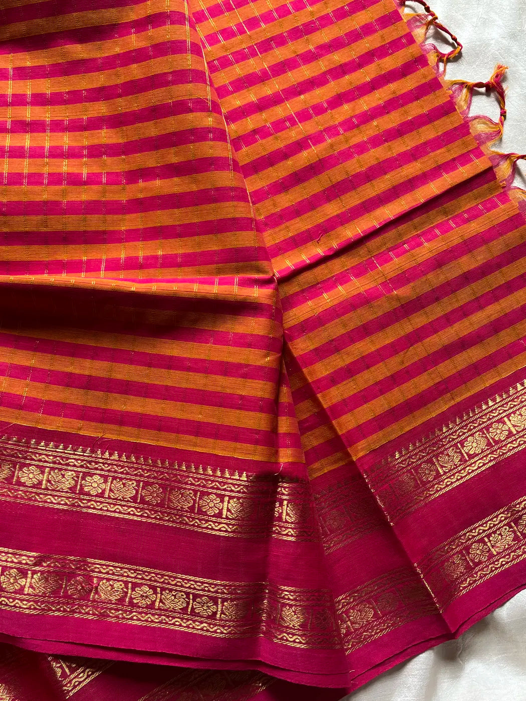 Maragatham – Orange & Pink Kattam Chettinadu Cotton Saree