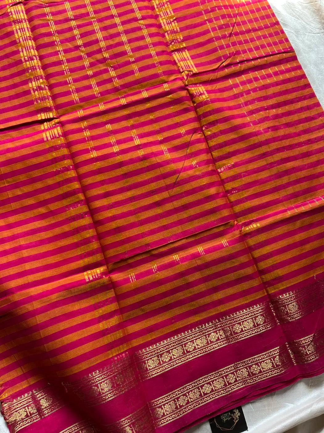 Maragatham – Orange & Pink Kattam Chettinadu Cotton Saree