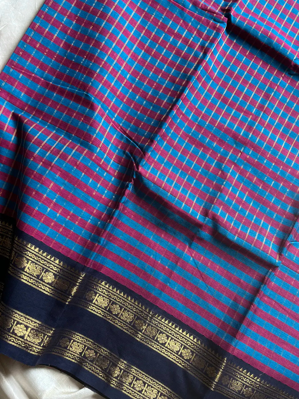 Maragatham – Blue Kattam Chettinadu Cotton Saree