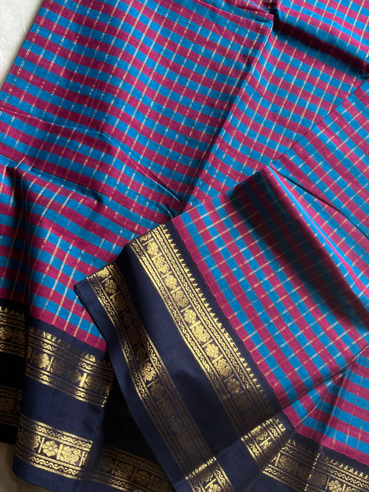 Maragatham – Blue Kattam Chettinadu Cotton Saree