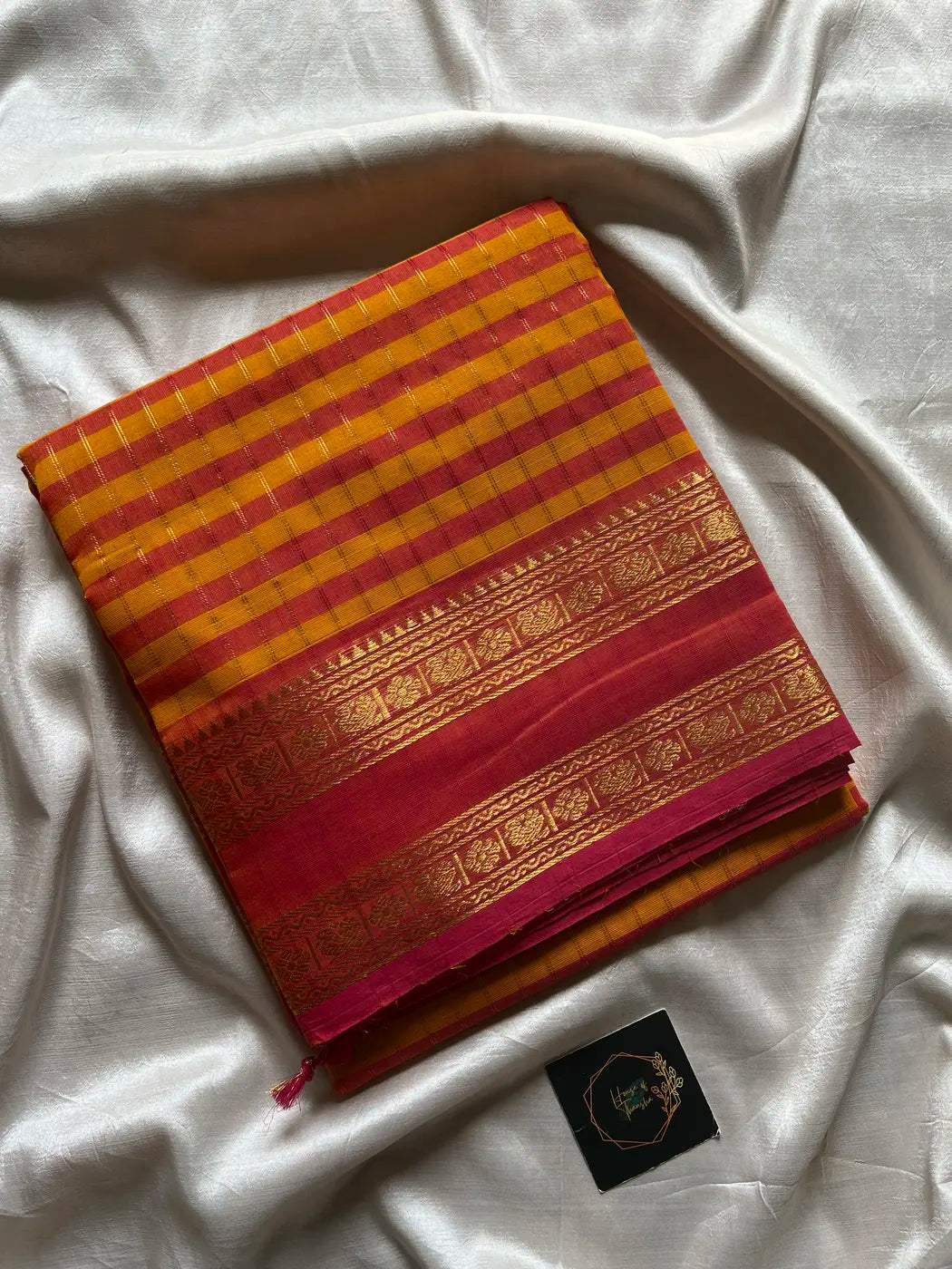 Maragatham – Yellow & Pink Kattam Chettinadu Cotton Saree