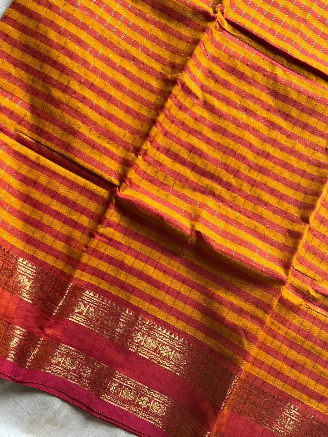 Maragatham – Yellow & Pink Kattam Chettinadu Cotton Saree