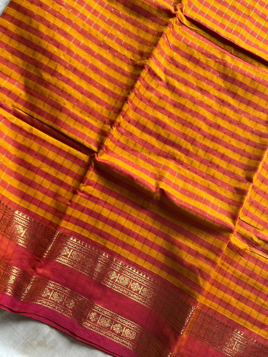 Maragatham – Yellow & Pink Kattam Chettinadu Cotton Saree