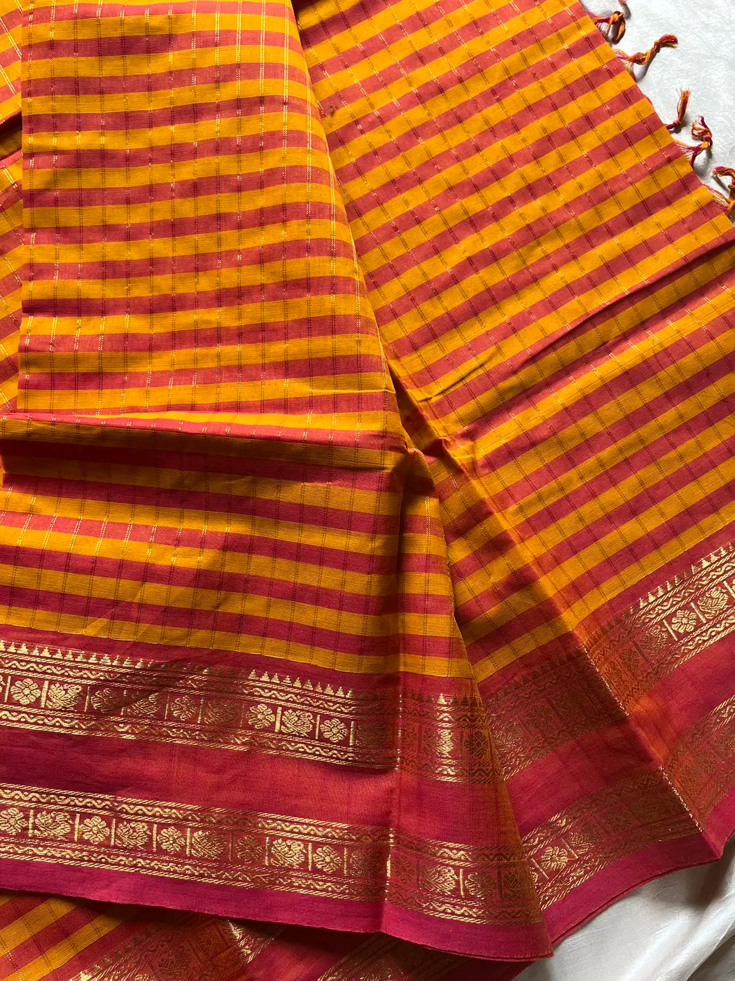 Maragatham – Yellow & Pink Kattam Chettinadu Cotton Saree
