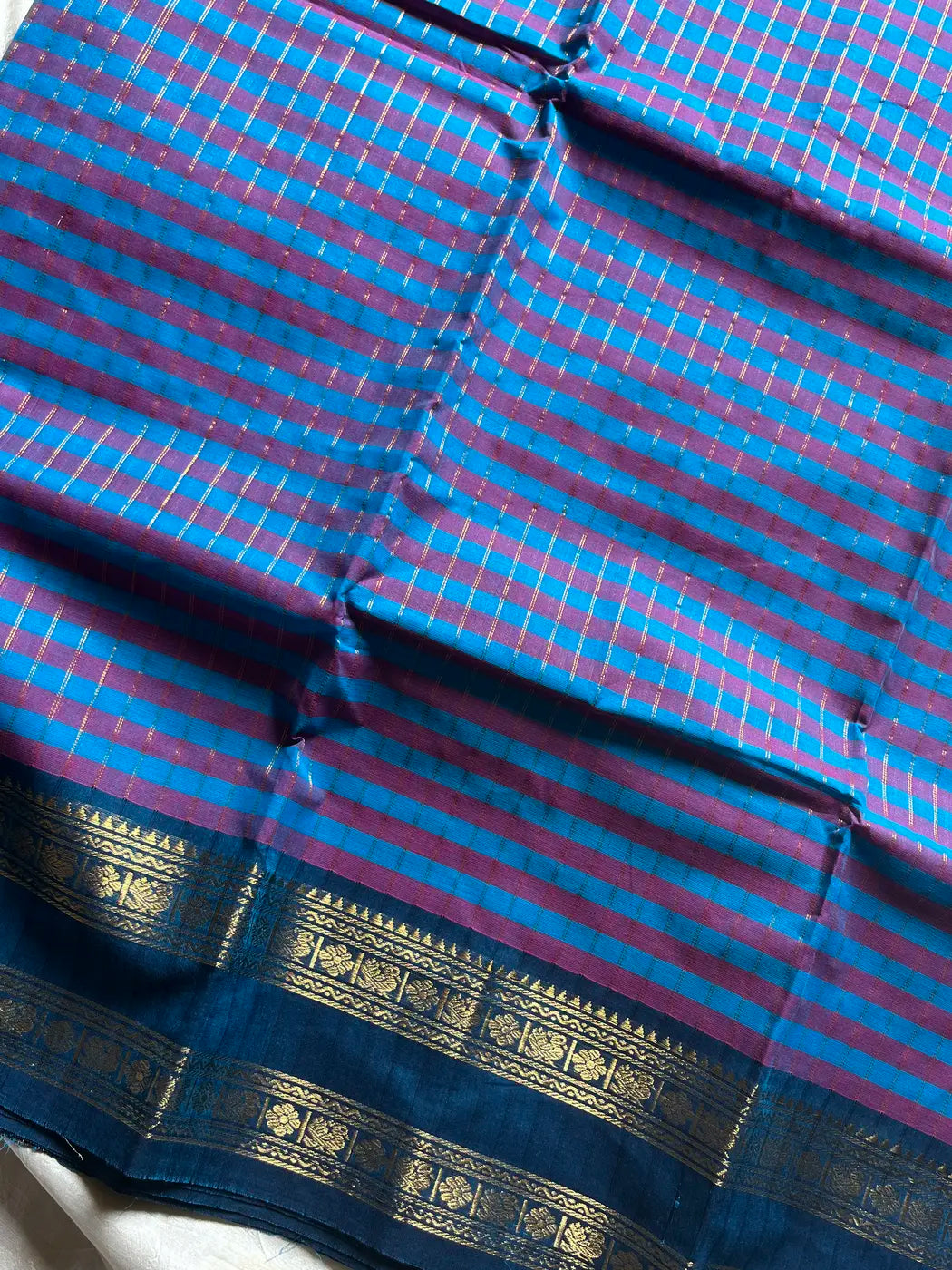 Maragatham – Blue Kattam Chettinadu Cotton Saree