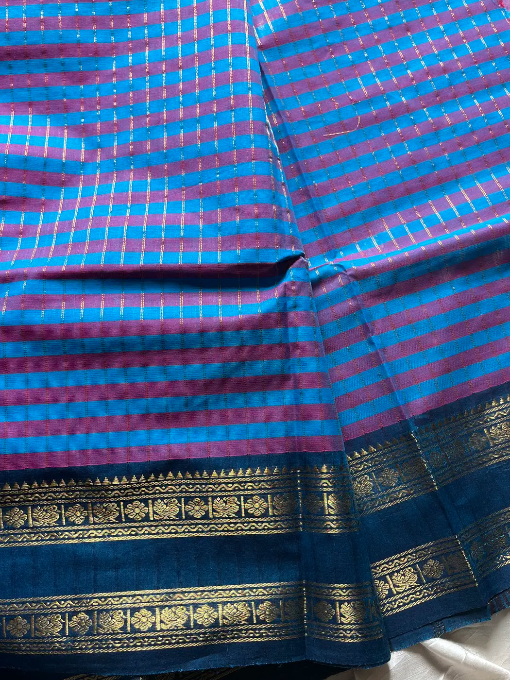Maragatham – Blue Kattam Chettinadu Cotton Saree