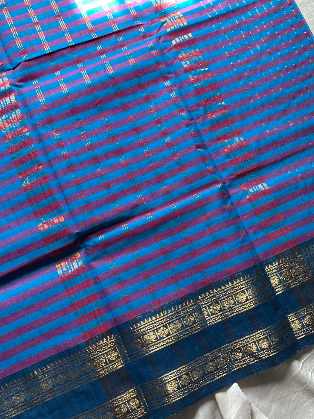 Maragatham – Blue Kattam Chettinadu Cotton Saree
