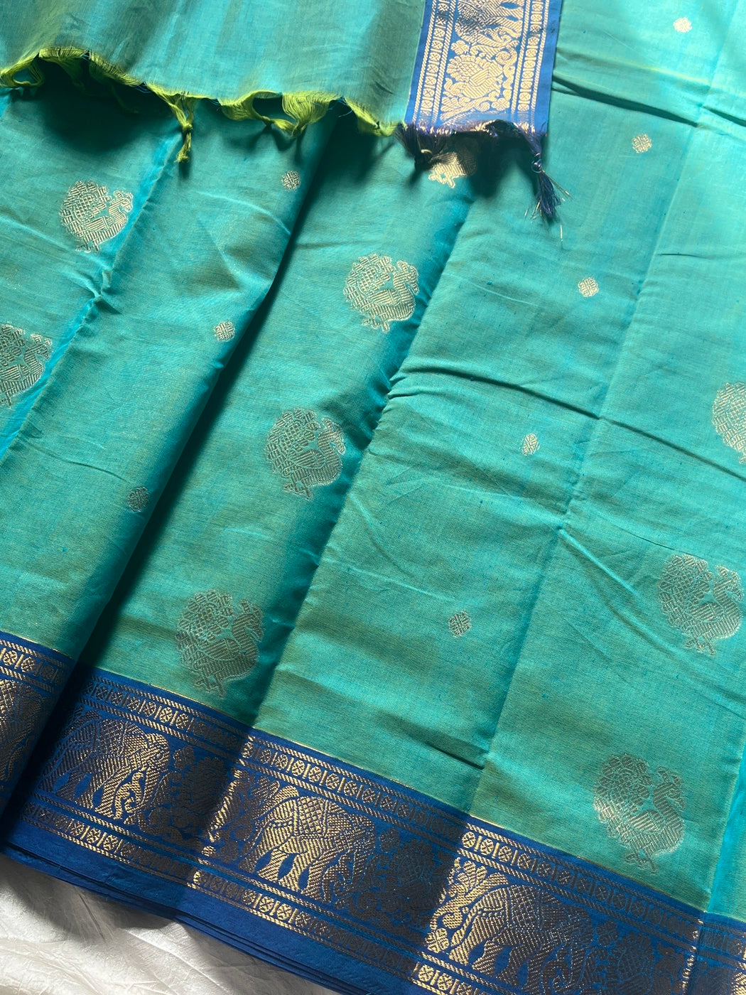Mercerised Kanchi Cotton - Pastel Green & Blue