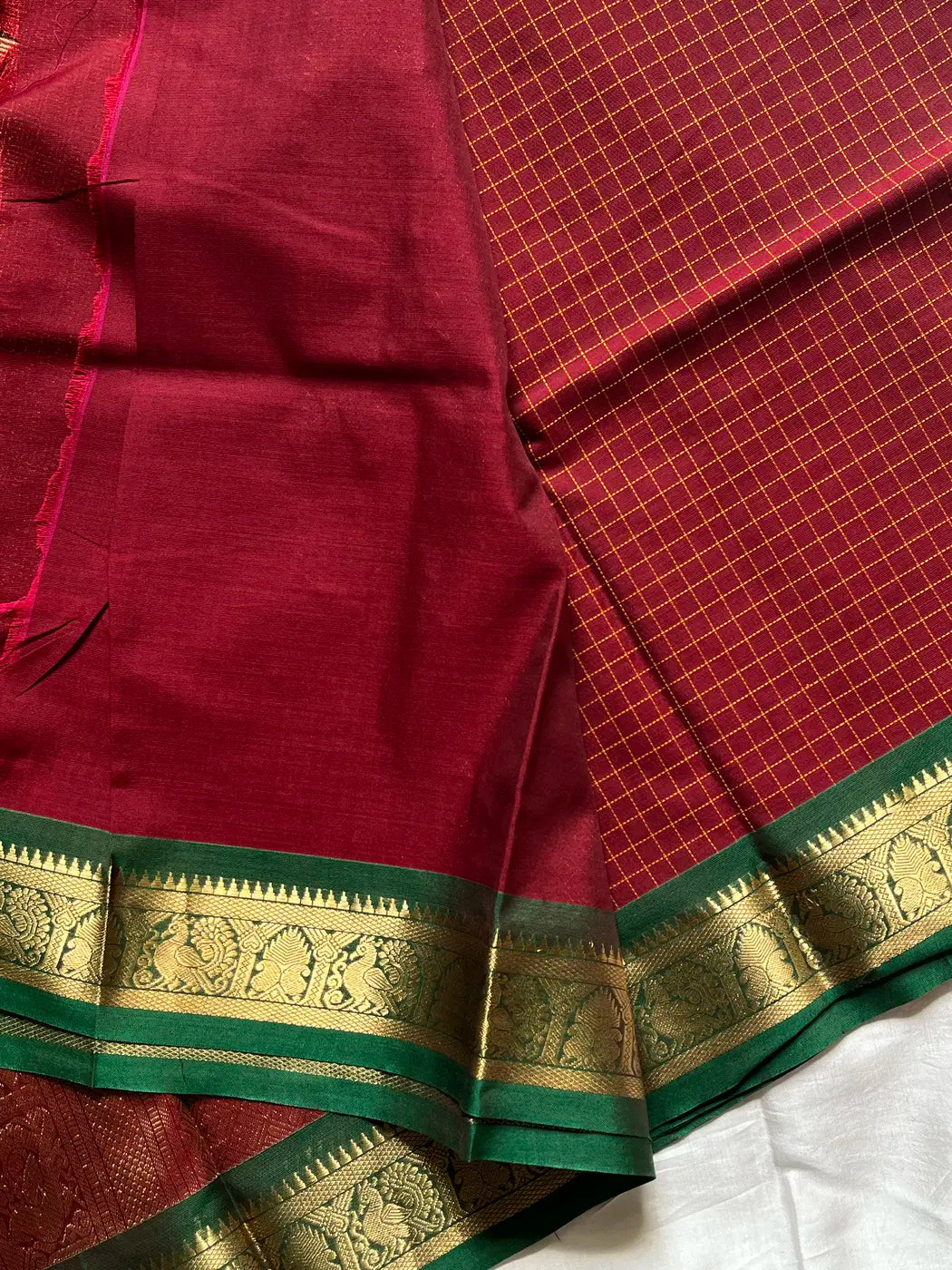 Royal Drapes – Mercerised 120 counts Kanchi Cotton Saree - Maroon