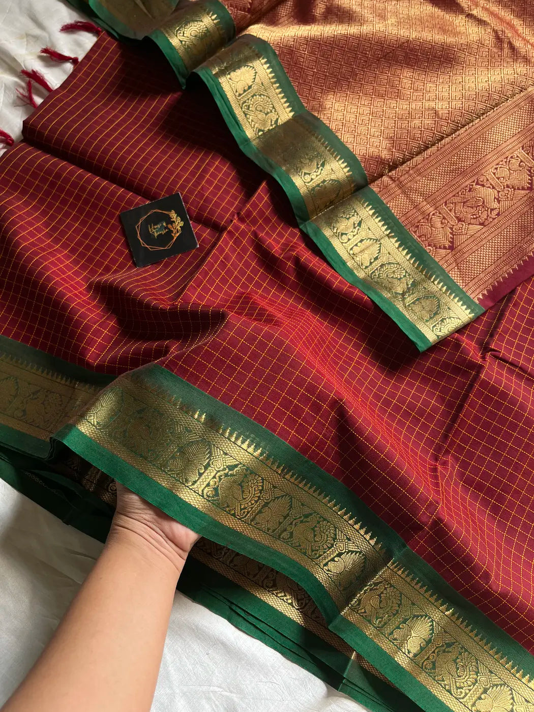 Royal Drapes – Mercerised 120 counts Kanchi Cotton Saree - Maroon