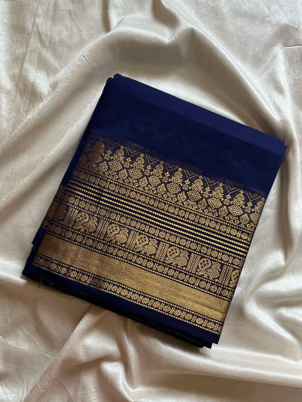 Subtle Weaves | Dark Blue Kanchi Cotton Saree
