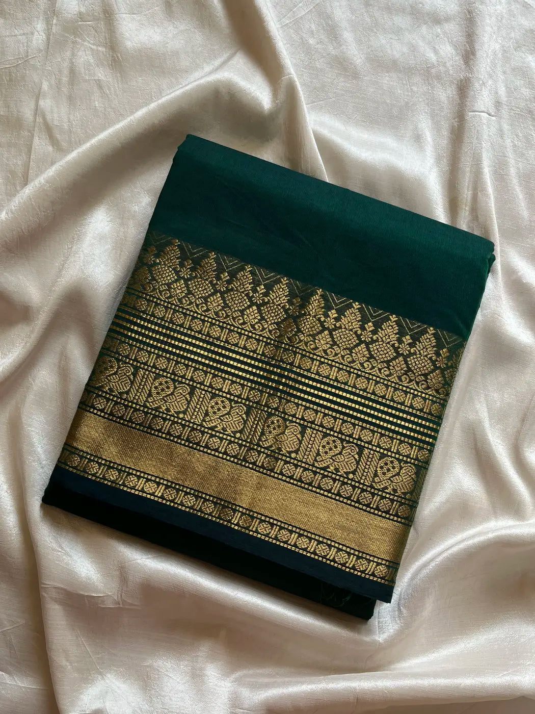 Subtle Weaves | Dark Green Kanchi Cotton Saree