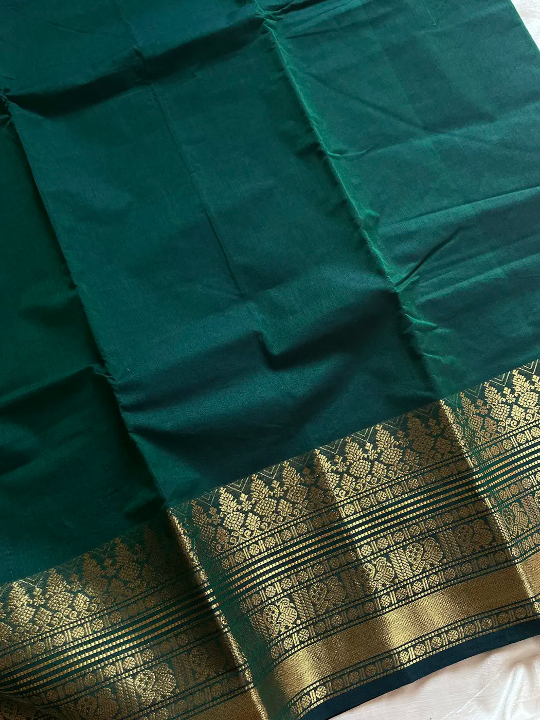 Subtle Weaves | Dark Green Kanchi Cotton Saree