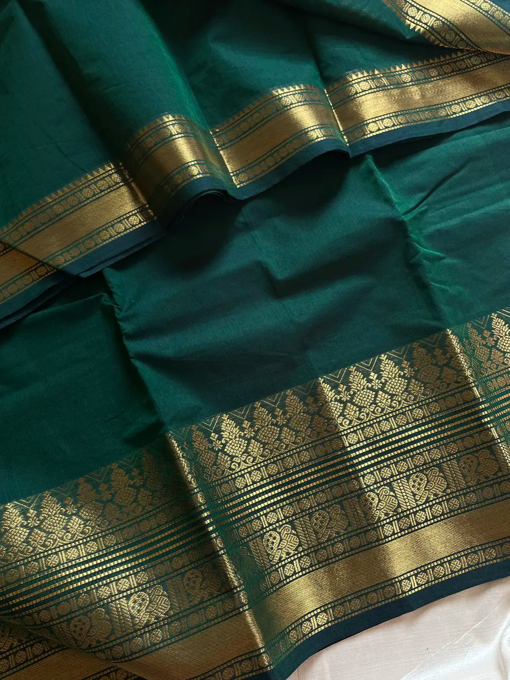 Subtle Weaves | Dark Green Kanchi Cotton Saree