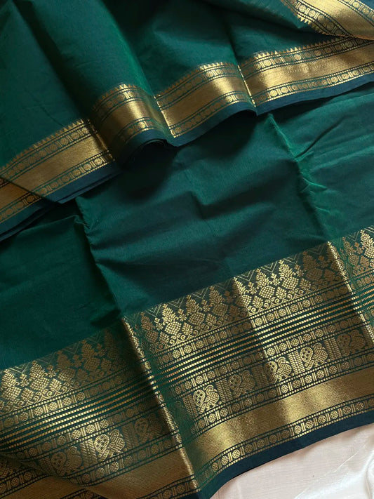 Subtle Weaves | Dark Green Kanchi Cotton Saree