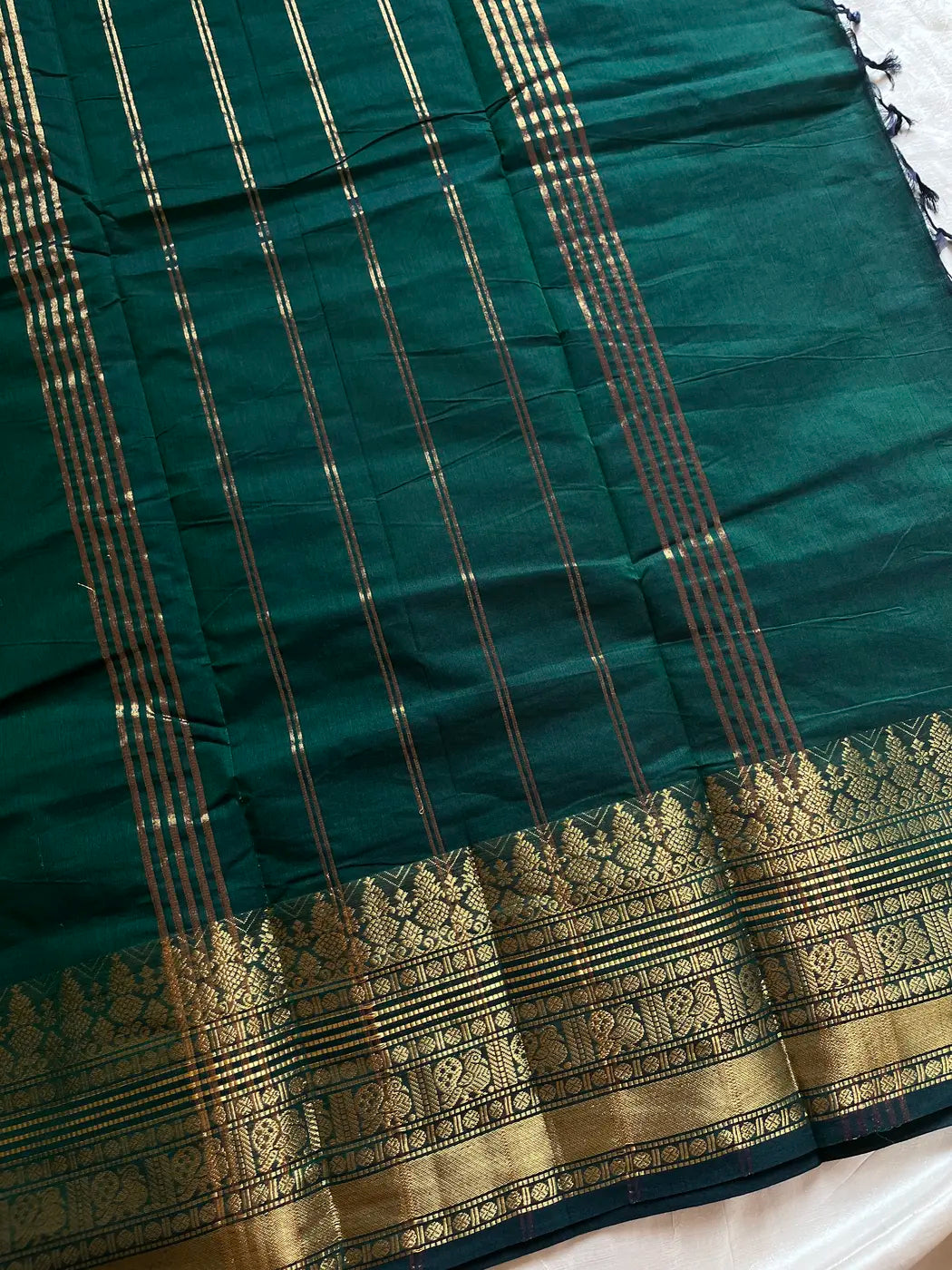 Subtle Weaves | Dark Green Kanchi Cotton Saree