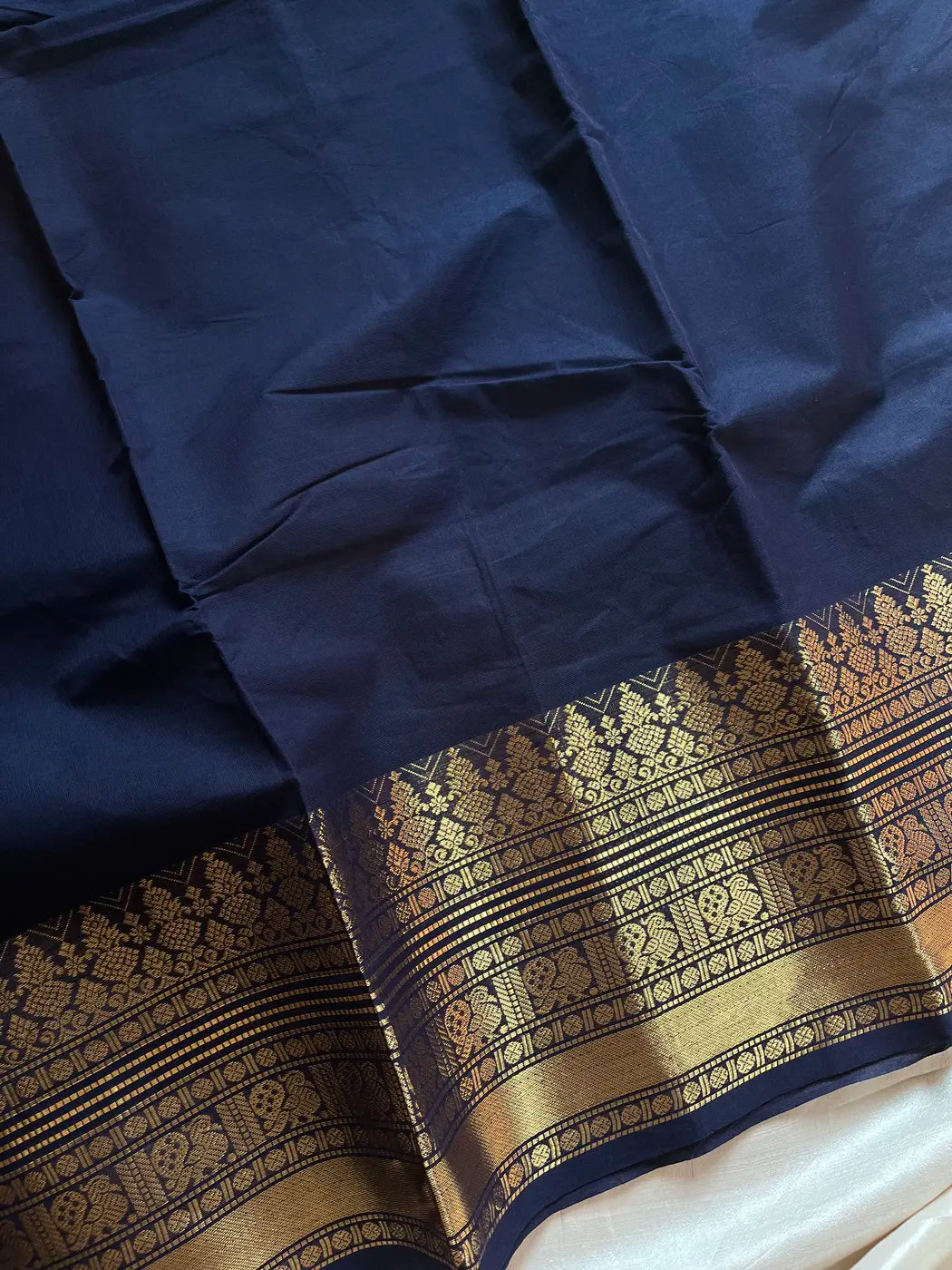 Subtle Weaves | Dark Blue Kanchi Cotton Saree