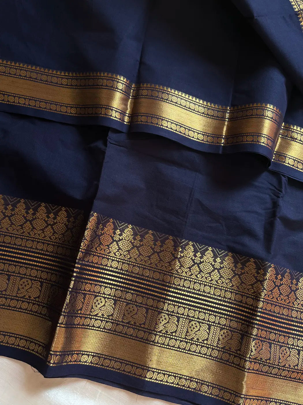 Subtle Weaves | Dark Blue Kanchi Cotton Saree