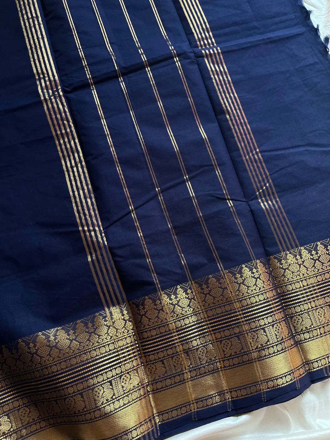 Subtle Weaves | Dark Blue Kanchi Cotton Saree