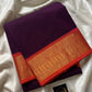 Dark Purple Chettinadu Cotton Saree with Orange Zari Border – House of Thansha