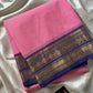 Rose Pink Chettinadu Cotton Saree with Violet Zari Border – House of Thansha