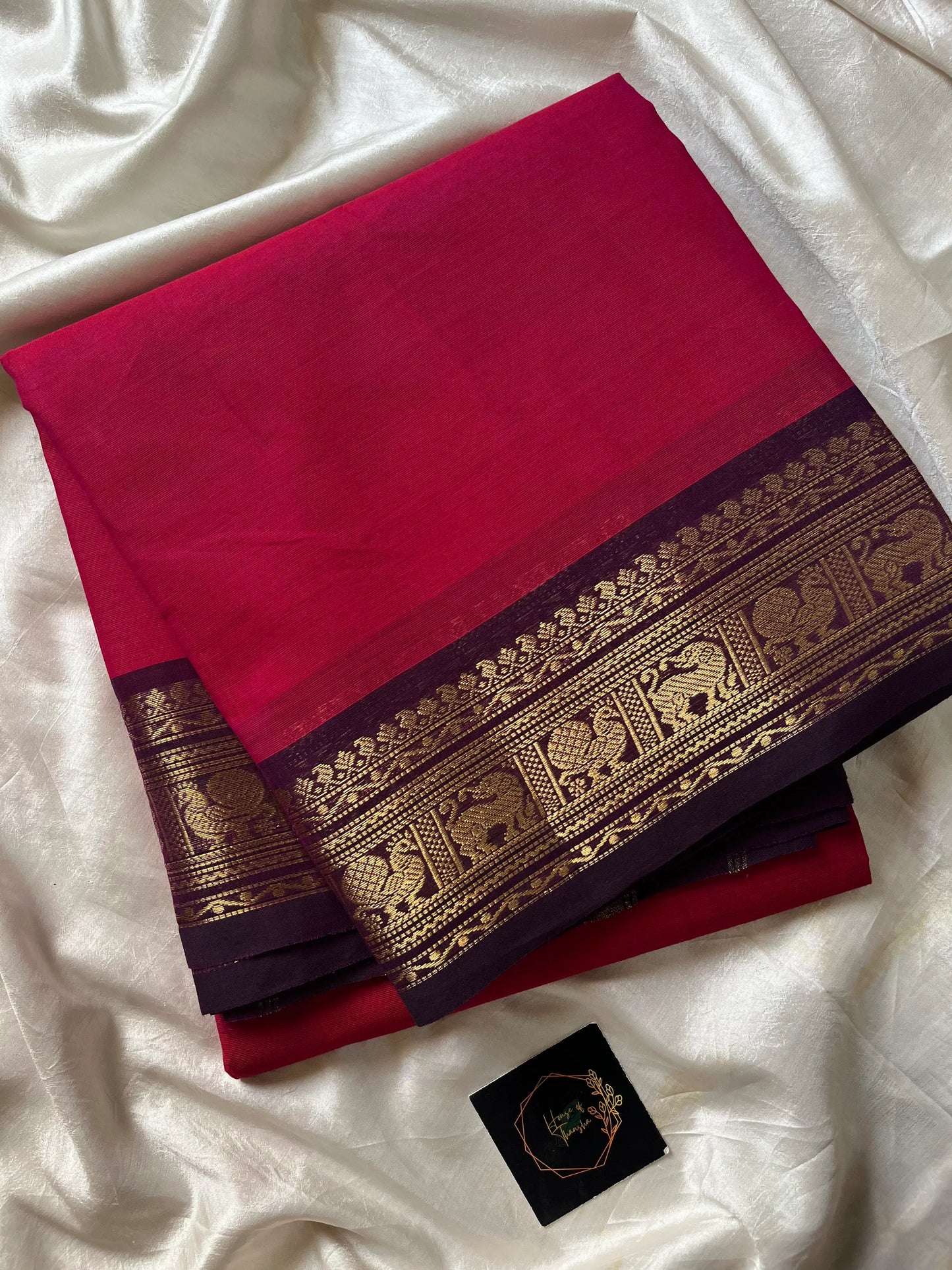 Pink Chettinadu Cotton Saree with Pinkish Brown Zari Border – House of Thansha