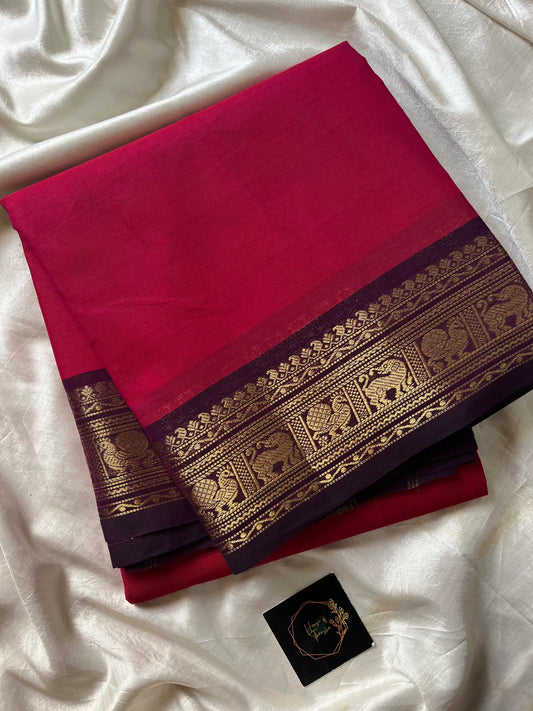 Pink Chettinadu Cotton Saree with Pinkish Brown Zari Border – House of Thansha
