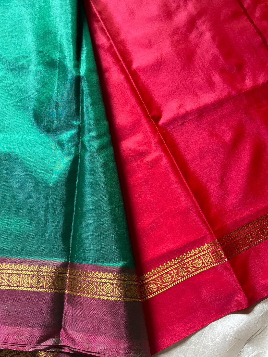 Vegan Silks | Chinnalampattu Saree – Green & Pink