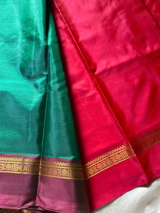 Vegan Silks | Chinnalampattu Saree – Green & Pink