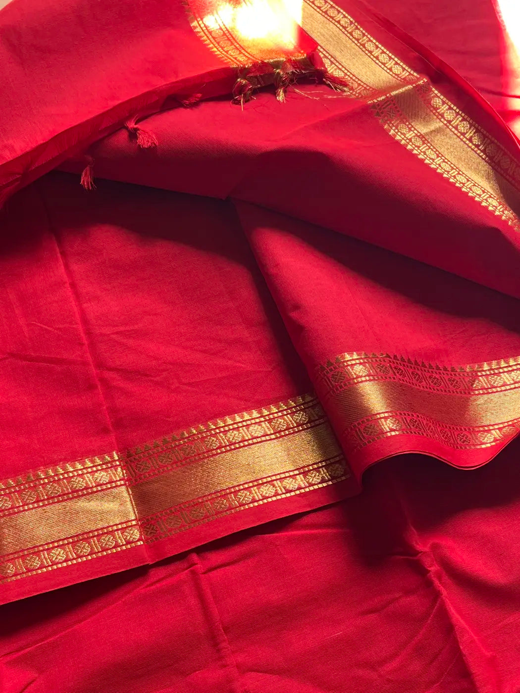Subtle Weaves | Red Kanchi Cotton Saree