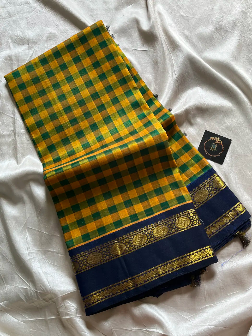 Paalum Pazhamum Kattam – Yellow Blue Checks Kanchi Silkcotton
