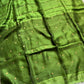 Emerald green handloom Matka silk saree with coin-like gini weave and muslin pallu – House of Thansha