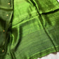 Emerald green handloom Matka silk saree with coin-like gini weave and muslin pallu – House of Thansha