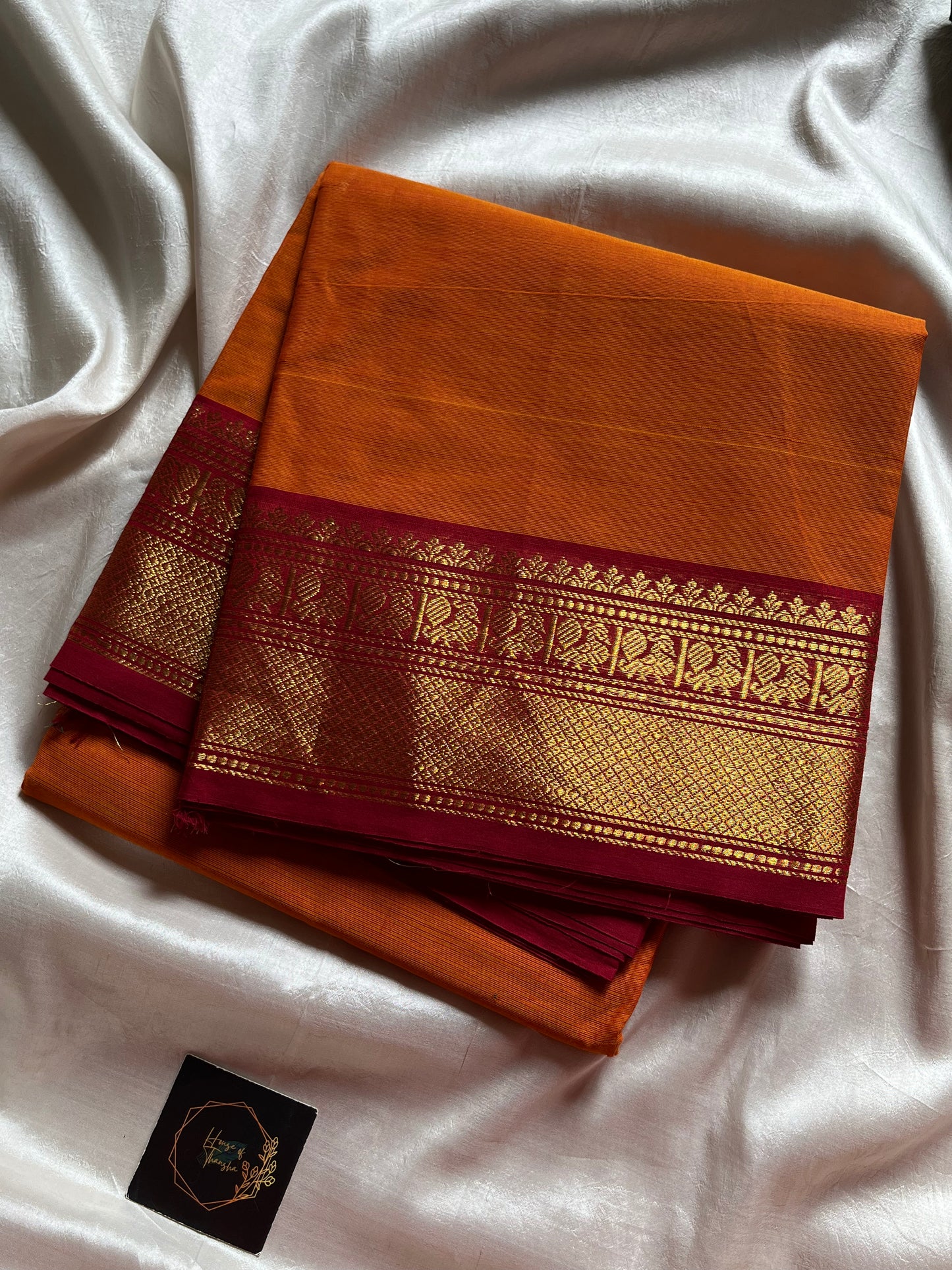 Subtle Weaves | Orange Kanchi Cotton Saree