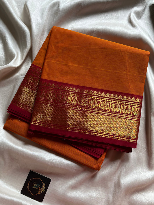 Subtle Weaves | Orange Kanchi Cotton Saree