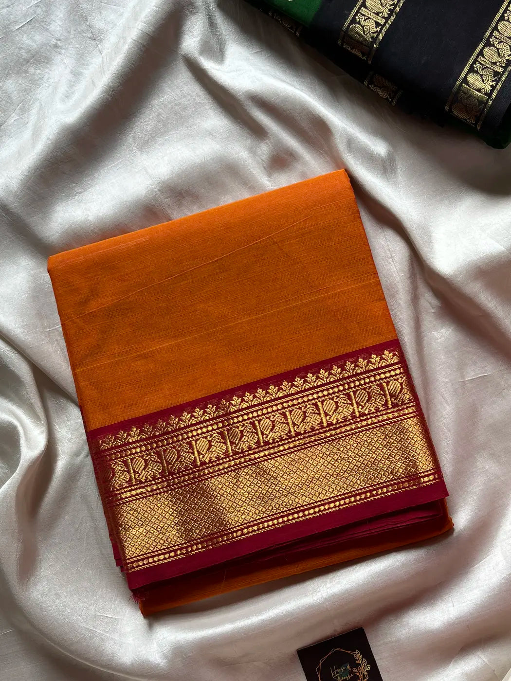 Subtle Weaves | Yellowish Orange Kanchi Cotton Saree
