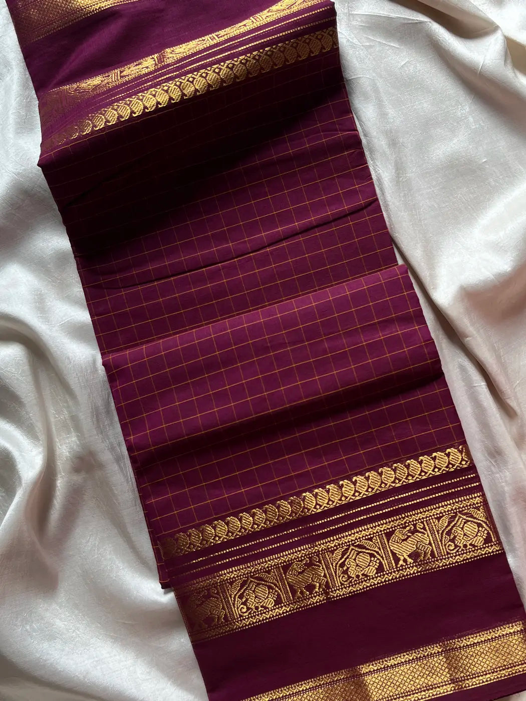 Kattam Edit – Mulberry Purple Checked Chettinadu Cotton Saree