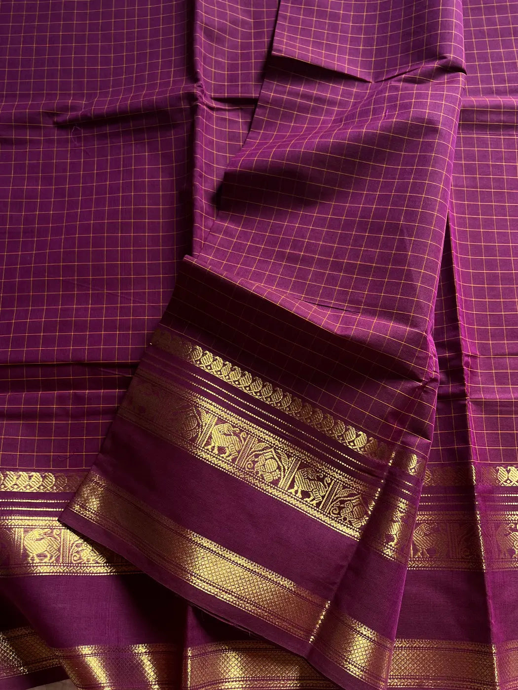 Kattam Edit – Mulberry Purple Checked Chettinadu Cotton Saree