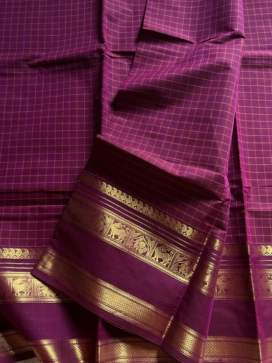 Kattam Edit – Mulberry Purple Checked Chettinadu Cotton Saree