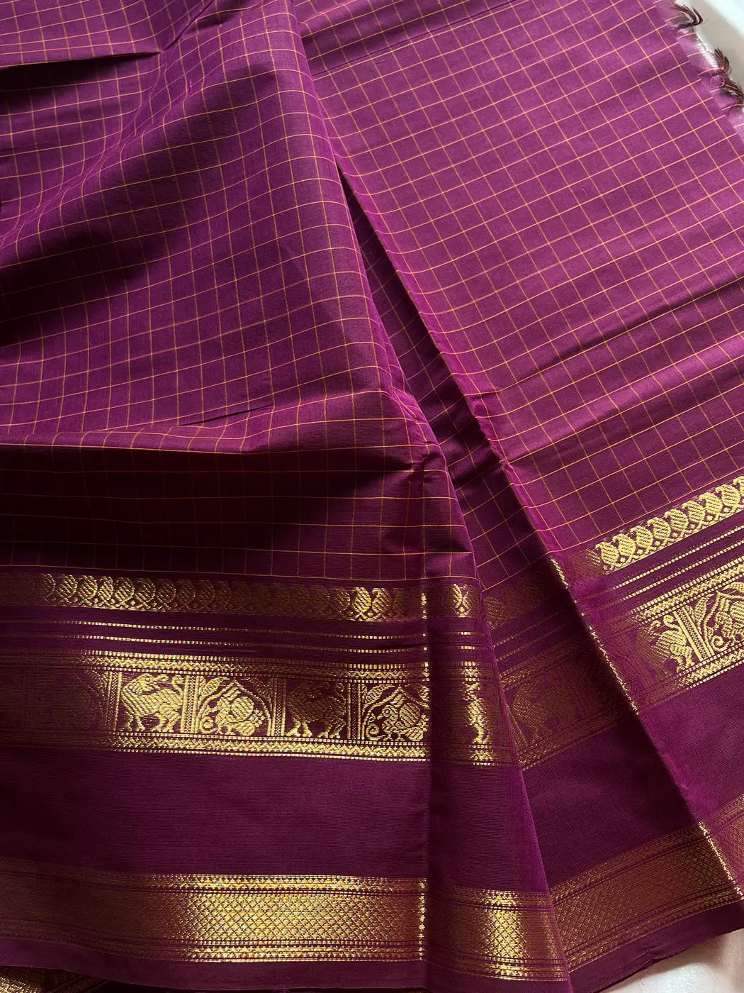 Kattam Edit – Mulberry Purple Checked Chettinadu Cotton Saree
