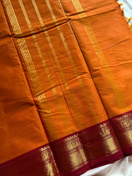Subtle Weaves | Orange Kanchi Cotton Saree