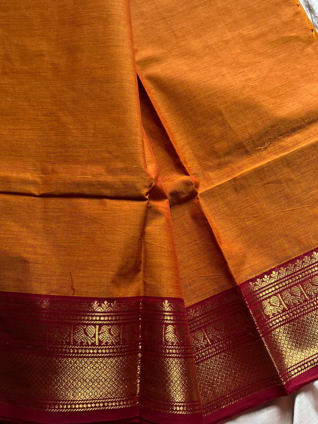 Subtle Weaves | Yellowish Orange Kanchi Cotton Saree