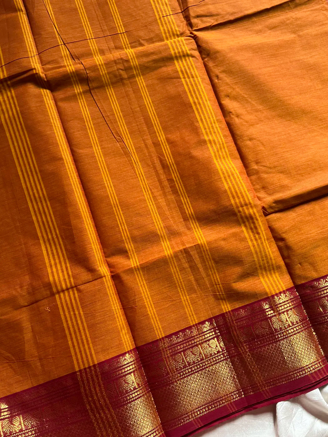 Subtle Weaves | Yellowish Orange Kanchi Cotton Saree