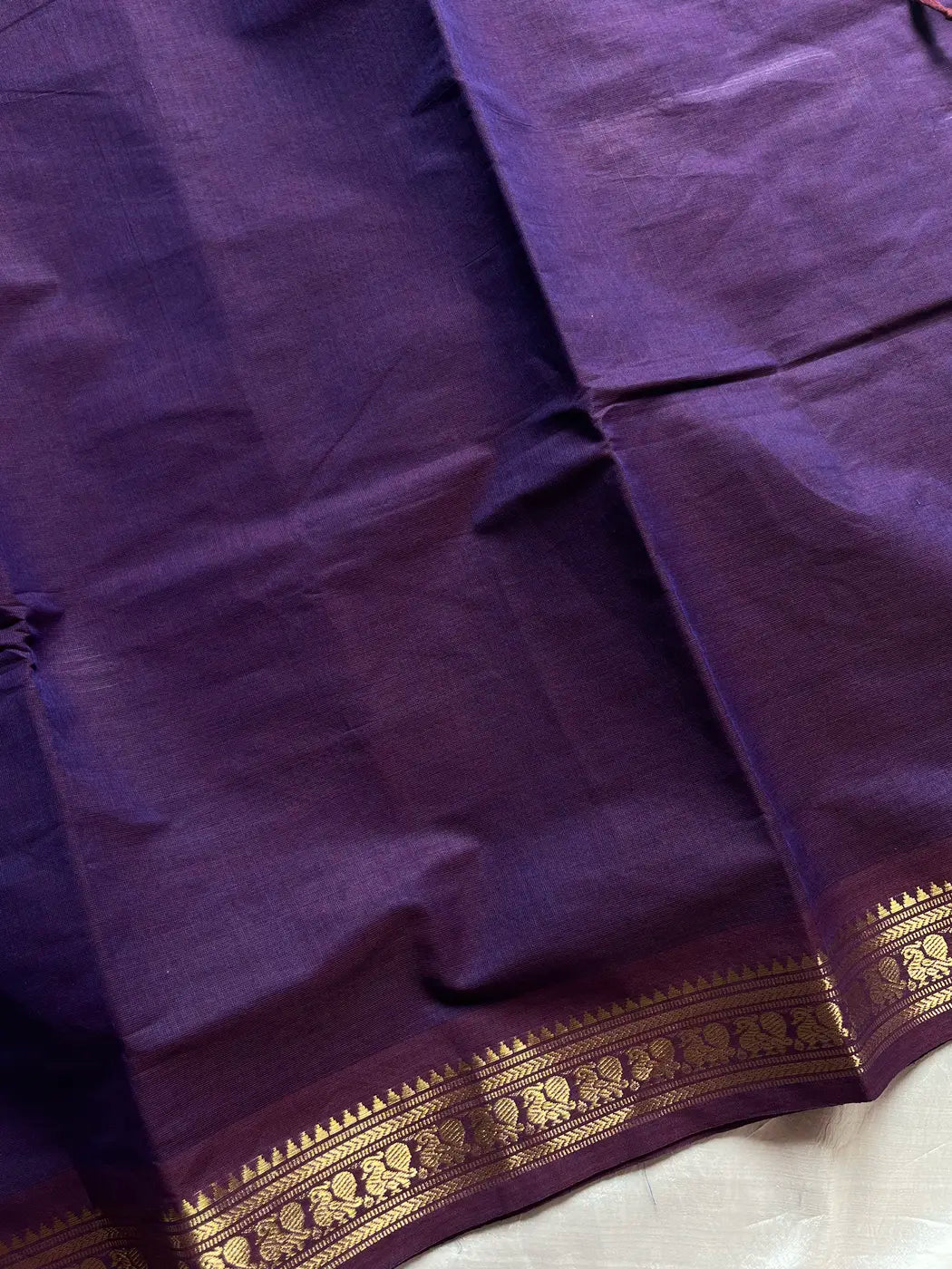 Minimal Border Edit - Royal Purple Kanchi Cotton Saree