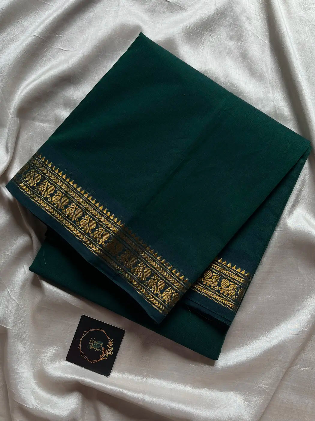 Minimal Border Edit - Dark green Kanchi Cotton Saree