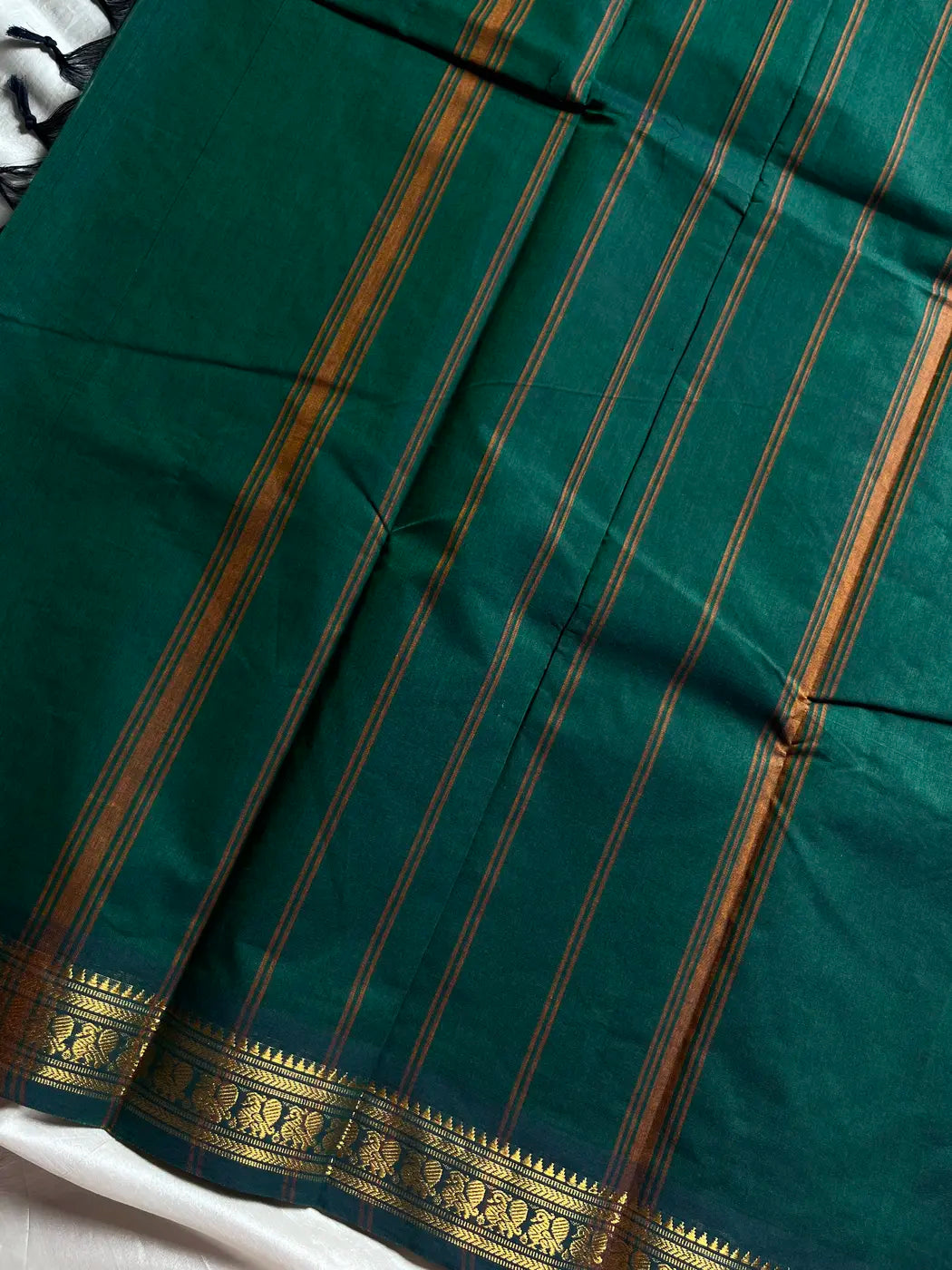 Minimal Border Edit - Dark green Kanchi Cotton Saree