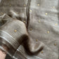 Silver-beige handloom matka silk saree with gini weave and sheer muslin pallu – House of Thansha