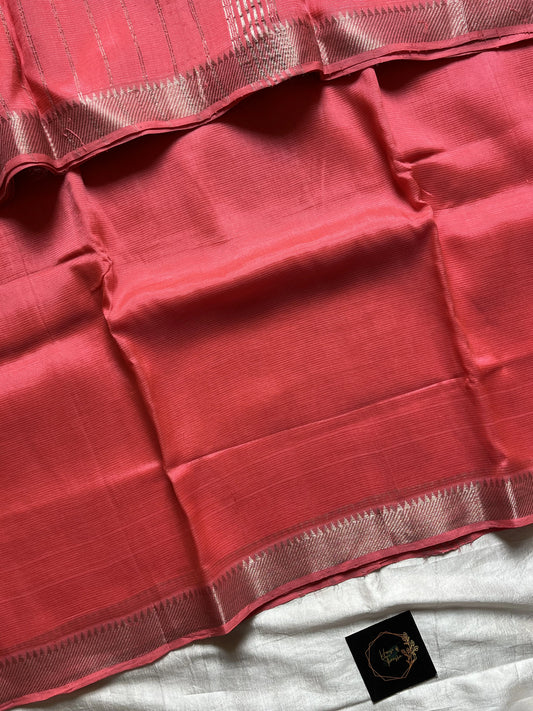 Peach Mangalagiri silk cotton saree with Nizam zari border – Still Peach – House of Thansha