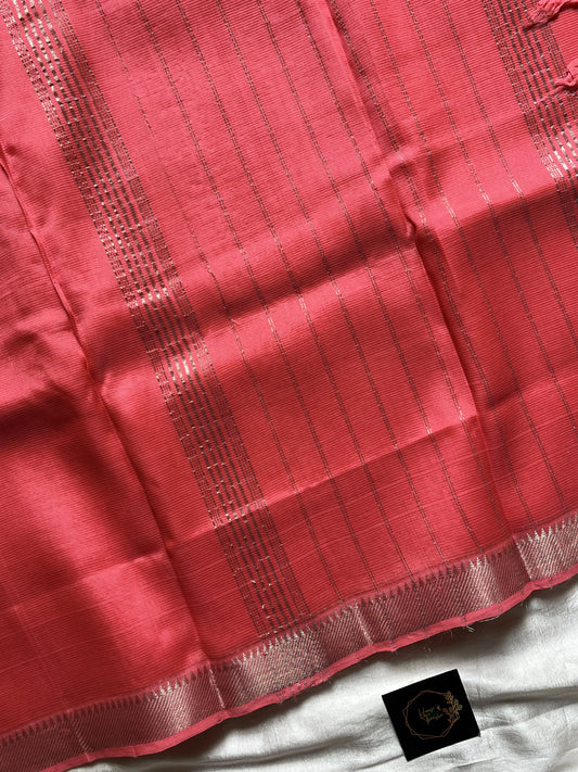 Peach Mangalagiri silk cotton saree with Nizam zari border – Still Peach – House of Thansha